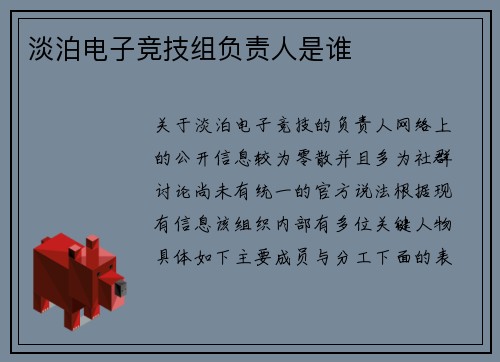 淡泊电子竞技组负责人是谁