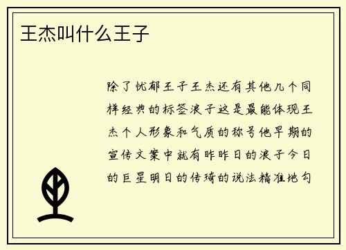 王杰叫什么王子