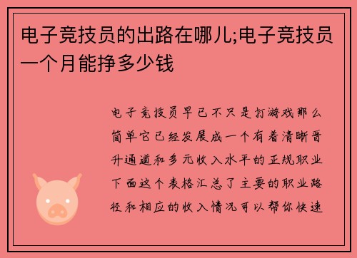 电子竞技员的出路在哪儿;电子竞技员一个月能挣多少钱